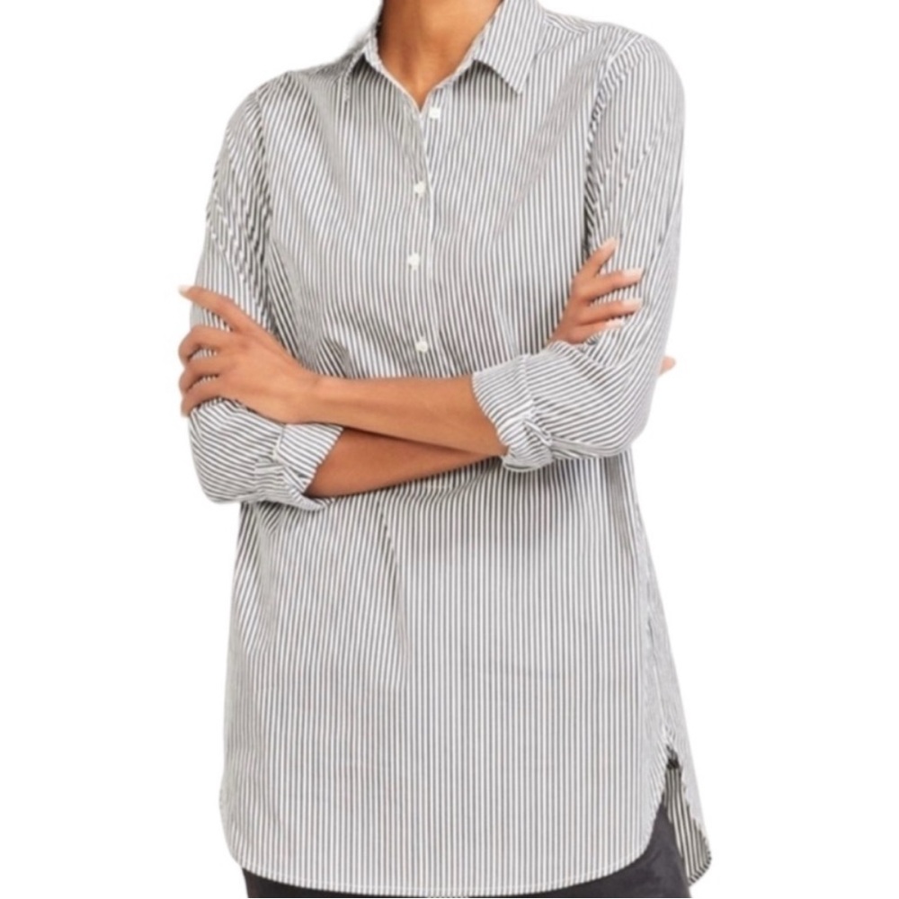 J McLaughlin black and white Striped Button-Up Tunic size small